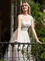 A-Line/Princess Tulle Applique Straps Sleeveless Court Train Wedding Dresses