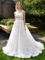 A-Line/Princess Tulle Applique Straps Sleeveless Court Train Wedding Dresses