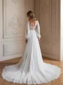 A-Line/Princess Chiffon Applique Scoop Long Sleeves Chapel Train Wedding Dresses