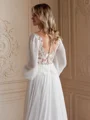 A-Line/Princess Chiffon Applique Scoop Long Sleeves Chapel Train Wedding Dresses