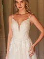A-Line/Princess Tulle Applique V-neck Sleeveless Court Train Wedding Dresses