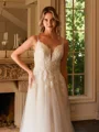 A-Line/Princess Tulle Applique V-neck Sleeveless Court Train Wedding Dresses