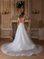 A-Line/Princess Organza Lace V-neck Short Sleeves Court Train Wedding Dresses