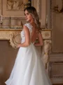 A-Line/Princess Organza Lace V-neck Short Sleeves Court Train Wedding Dresses