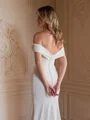 Sheath/Column Stretch Crepe Ruched Off-the-Shoulder Sleeveless Sweep/Brush Train Wedding Dresses
