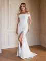 Sheath/Column Stretch Crepe Ruched Off-the-Shoulder Sleeveless Sweep/Brush Train Wedding Dresses