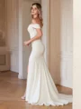 Sheath/Column Stretch Crepe Ruched Off-the-Shoulder Sleeveless Sweep/Brush Train Wedding Dresses