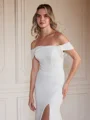 Sheath/Column Stretch Crepe Ruched Off-the-Shoulder Sleeveless Sweep/Brush Train Wedding Dresses