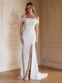 Sheath/Column Stretch Crepe Ruched Off-the-Shoulder Sleeveless Sweep/Brush Train Wedding Dresses