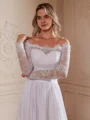 A-Line/Princess Satin Chiffon Lace Off-the-Shoulder Long Sleeves Cathedral Train Wedding Dresses