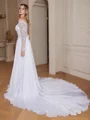 A-Line/Princess Satin Chiffon Lace Off-the-Shoulder Long Sleeves Cathedral Train Wedding Dresses
