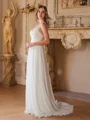 A-Line/Princess Chiffon Lace Scoop Sleeveless Sweep/Brush Train Wedding Dresses