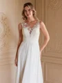A-Line/Princess Chiffon Lace Scoop Sleeveless Sweep/Brush Train Wedding Dresses
