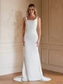 Sheath/Column Charmeuse Ruched Straps Sleeveless Sweep/Brush Train Wedding Dresses
