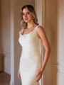 Sheath/Column Charmeuse Ruched Straps Sleeveless Sweep/Brush Train Wedding Dresses