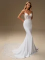 Sheath V-neck Appliques Lace Cathedral Train Stretch Crepe Corset Wedding Dress