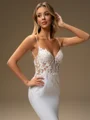 Sheath V-neck Appliques Lace Cathedral Train Stretch Crepe Corset Wedding Dress