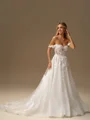 A-line Sweetheart Appliques Lace Chapel Train Tulle Corset Wedding Dress