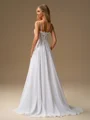 A-line Spaghetti Straps Appliques Lace Sweep Train Chiffon Corset Wedding Dress