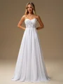 A-line Spaghetti Straps Appliques Lace Sweep Train Chiffon Corset Wedding Dress