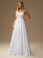 A-line Spaghetti Straps Appliques Lace Sweep Train Chiffon Corset Wedding Dress