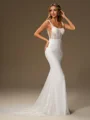 Sheath Square Chapel Train Corset Wedding Dress