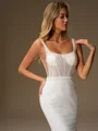 Sheath Square Chapel Train Corset Wedding Dress