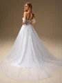 A-line Off-the-Shoulder Appliques Lace Chapel Train Tulle Corset Wedding Dress