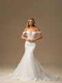 Mermaid Off-the-Shoulder Appliques Lace Cathedral Train Tulle Corset Wedding Dress