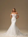 Mermaid Off-the-Shoulder Appliques Lace Cathedral Train Tulle Corset Wedding Dress