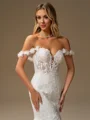 Mermaid Off-the-Shoulder Appliques Lace Cathedral Train Tulle Corset Wedding Dress