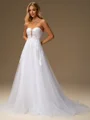 A-line Sweetheart Appliques Lace Court Train Tulle Wedding Dress