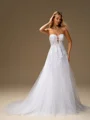 A-line Sweetheart Appliques Lace Court Train Tulle Wedding Dress