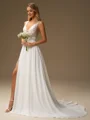 A-line V-neck Sequin Court Train 30D Chiffon Wedding Dress