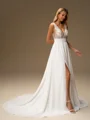 A-line V-neck Sequin Court Train 30D Chiffon Wedding Dress