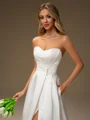 A-line Straight Pleated Court Train Satin Wedding Dress