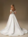 Sheath Off-the-Shoulder Flower Court Train Satin Convertible Wedding Dress
