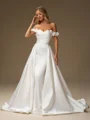 Sheath Off-the-Shoulder Flower Court Train Satin Convertible Wedding Dress
