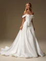 Sheath Off-the-Shoulder Flower Court Train Satin Convertible Wedding Dress