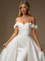 Sheath Off-the-Shoulder Flower Court Train Satin Convertible Wedding Dress