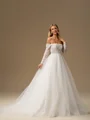 A-line Off-the-Shoulder Long Sleeves Appliques Lace Chapel Train Tulle Corset Wedding Dress