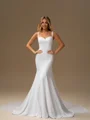 Sheath Straps Chapel Train Stretch Crepe Wedding Dress