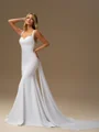 Sheath Straps Chapel Train Stretch Crepe Wedding Dress