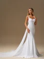 Sheath Straps Chapel Train Stretch Crepe Wedding Dress