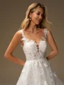 A-line Scoop Appliques Lace Sweep Train Tulle Wedding Dress