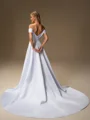 A-line Off-the-Shoulder Pleated Chapel Train Satin Corset Wedding Dress