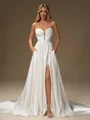 A-line Straight Pleated Court Train Corset Wedding Dress