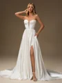 A-line Straight Pleated Court Train Corset Wedding Dress
