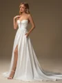 A-line Straight Pleated Court Train Corset Wedding Dress