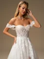 A-line Off-the-Shoulder Appliques Lace Court Train Tulle Corset Wedding Dress